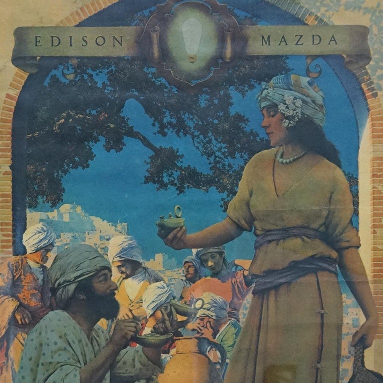 Large Antique Maxfield Parrish Art Deco Print "Lamp Seller of Baghdad" c 1920