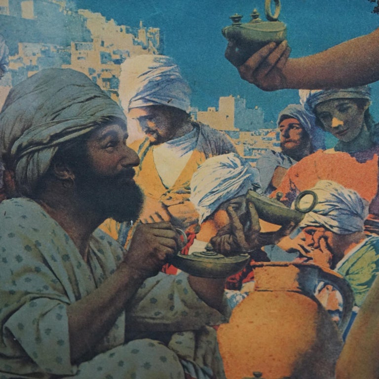 Large Antique Maxfield Parrish Art Deco Print "Lamp Seller of Baghdad" c 1920