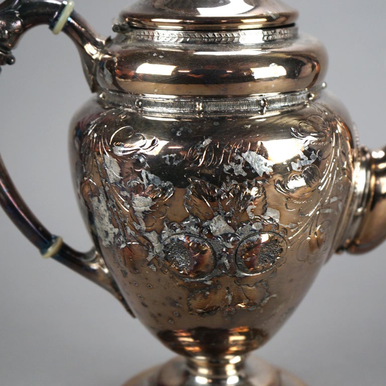 Antique Silver Plated Teapot with Foliate Engraving C1890