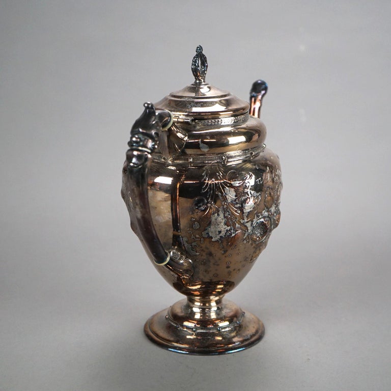 Antique Silver Plated Teapot with Foliate Engraving C1890