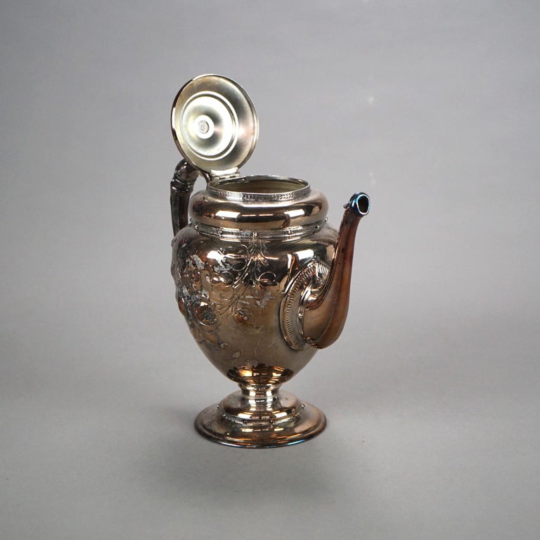 Antique Silver Plated Teapot with Foliate Engraving C1890