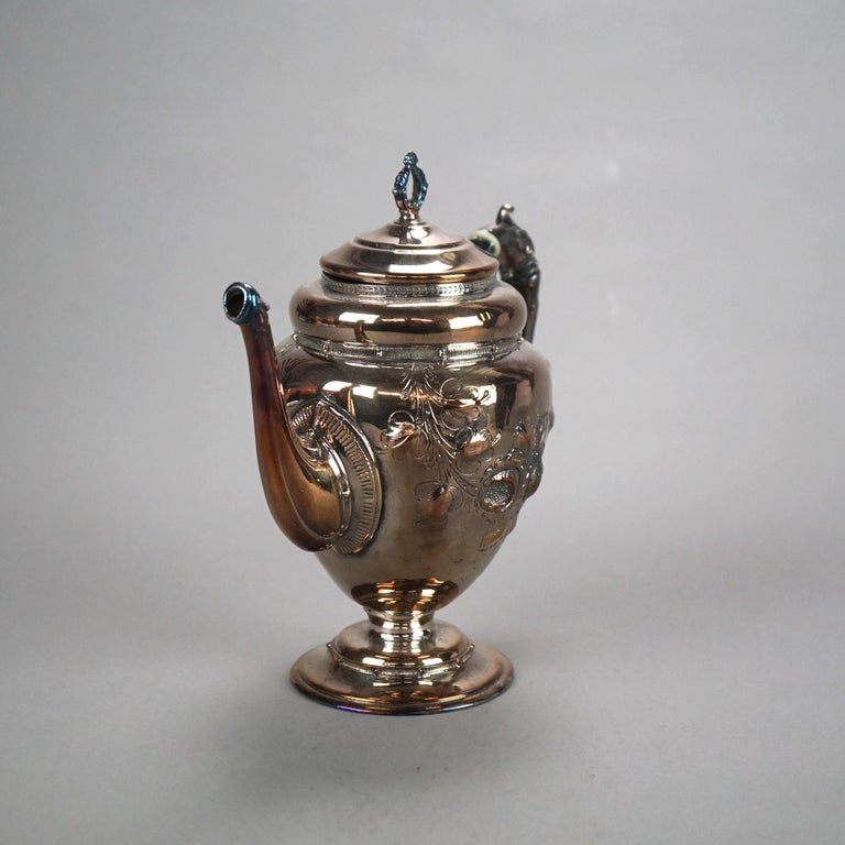 Antique Silver Plated Teapot with Foliate Engraving C1890