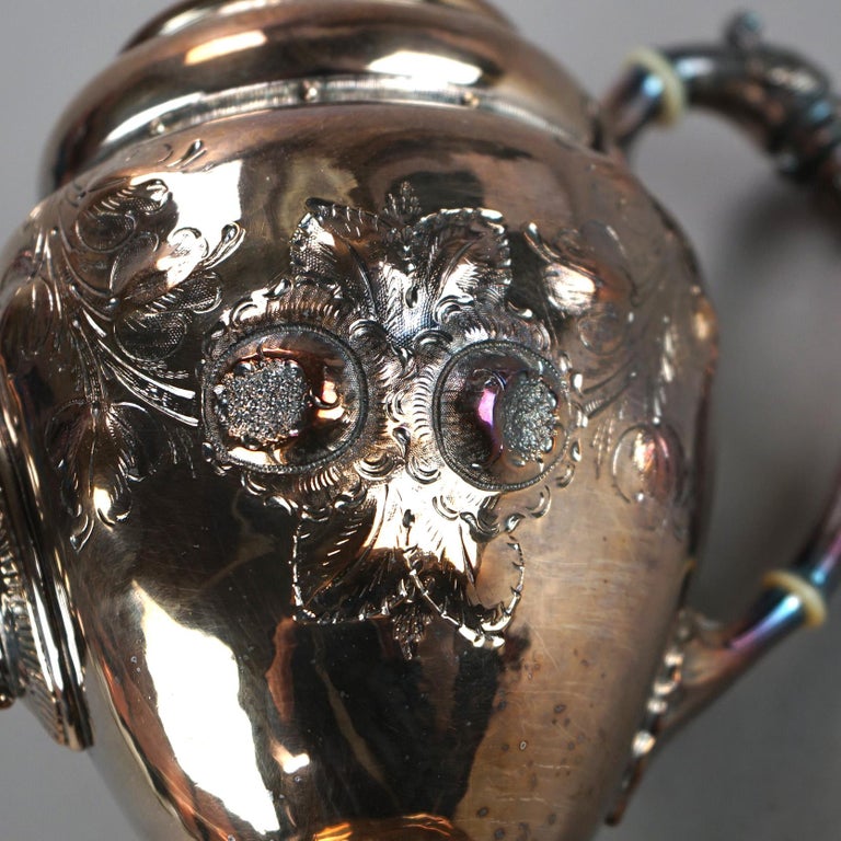 Antique Silver Plated Teapot with Foliate Engraving C1890