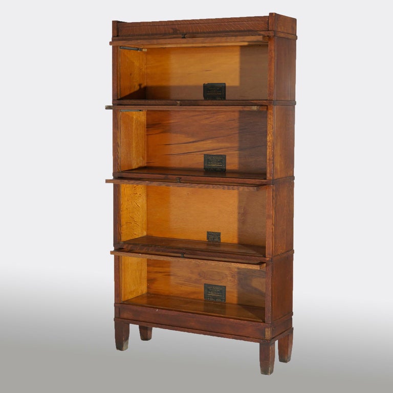 Antique Arts & Crafts Globe Wernicke Stack Oak Barrister Bookcase, C1910