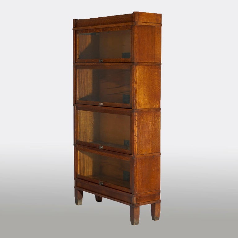 Antique Arts & Crafts Globe Wernicke Stack Oak Barrister Bookcase, C1910