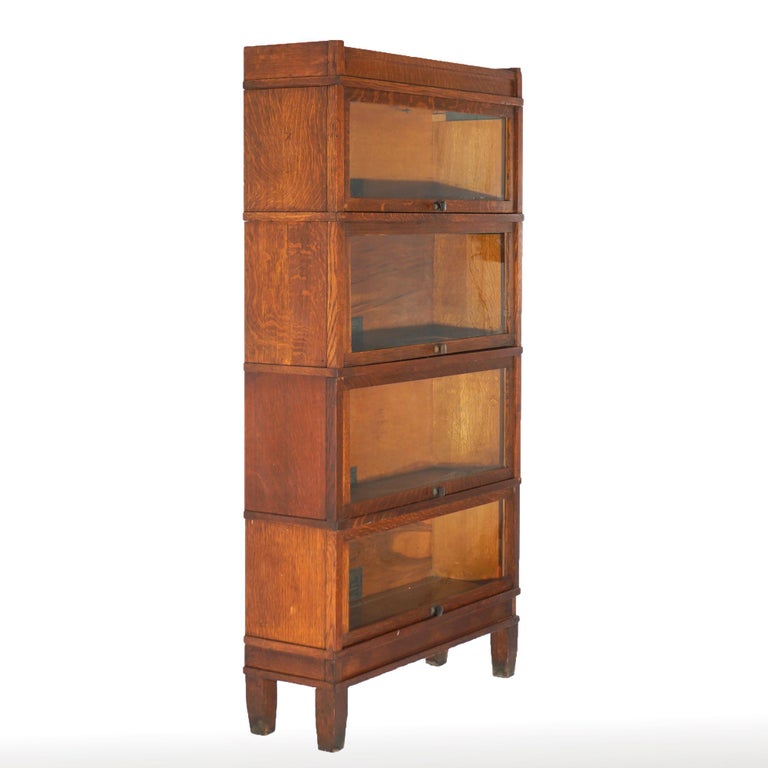 Antique Arts & Crafts Globe Wernicke Stack Oak Barrister Bookcase, C1910