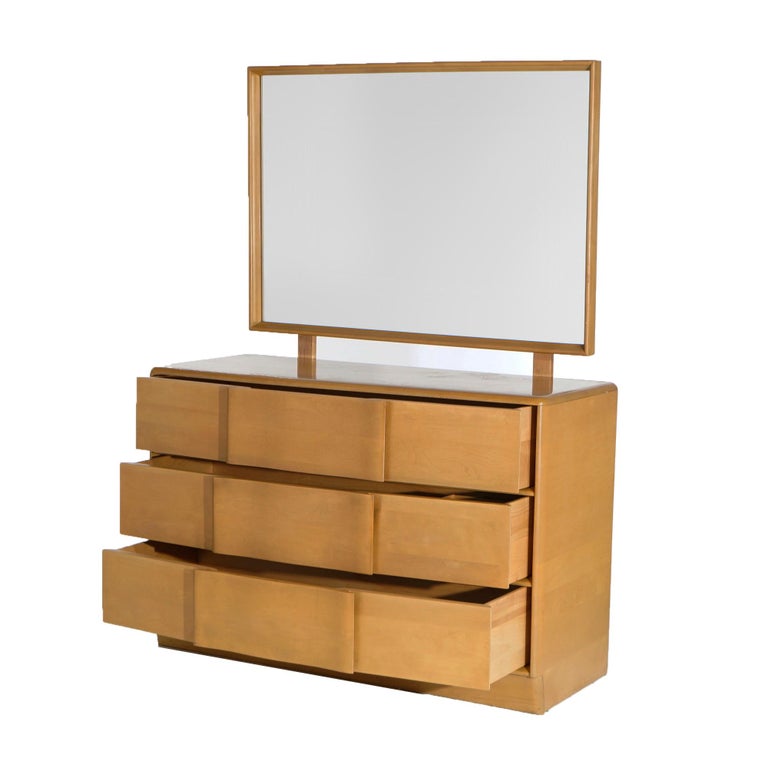 Mid Century Modern Heywood Wakefield Dresser & Mirror in Wheat, Circa 1950