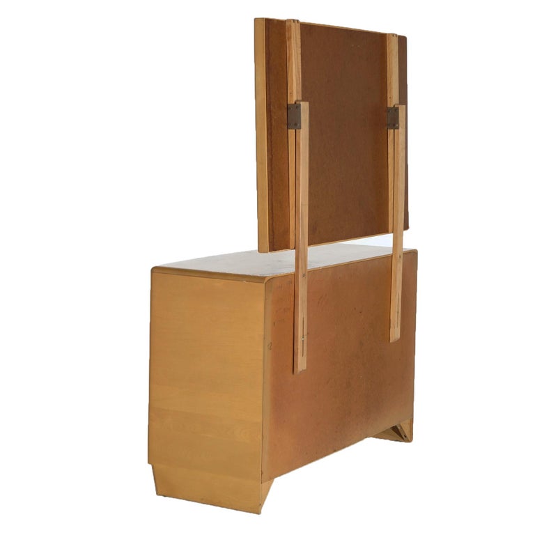 Mid Century Modern Heywood Wakefield Dresser & Mirror in Wheat, Circa 1950