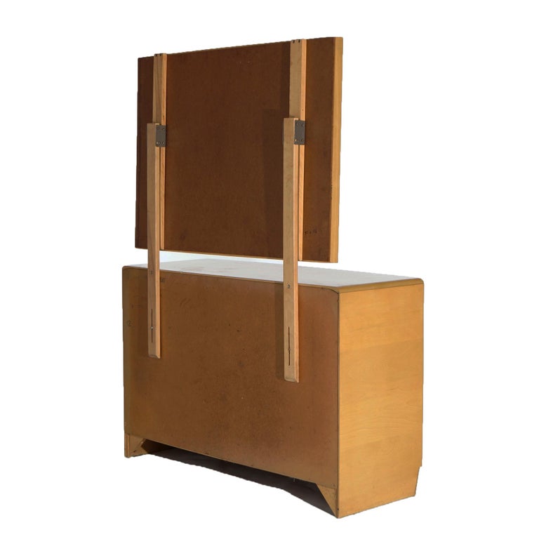 Mid Century Modern Heywood Wakefield Dresser & Mirror in Wheat, Circa 1950