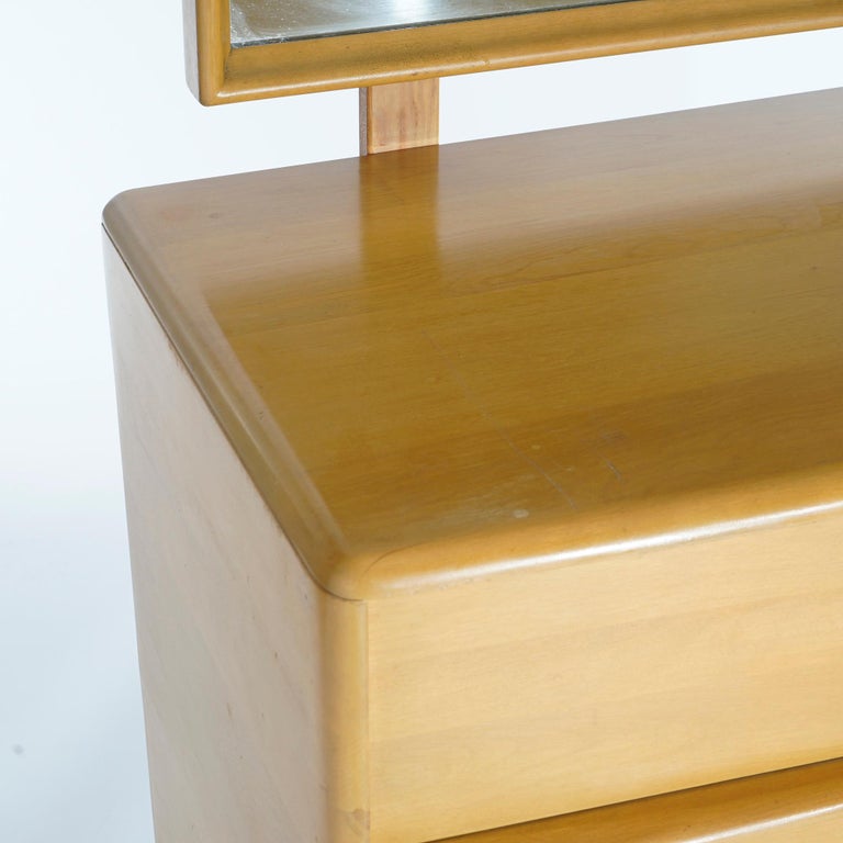 Mid Century Modern Heywood Wakefield Dresser & Mirror in Wheat, Circa 1950
