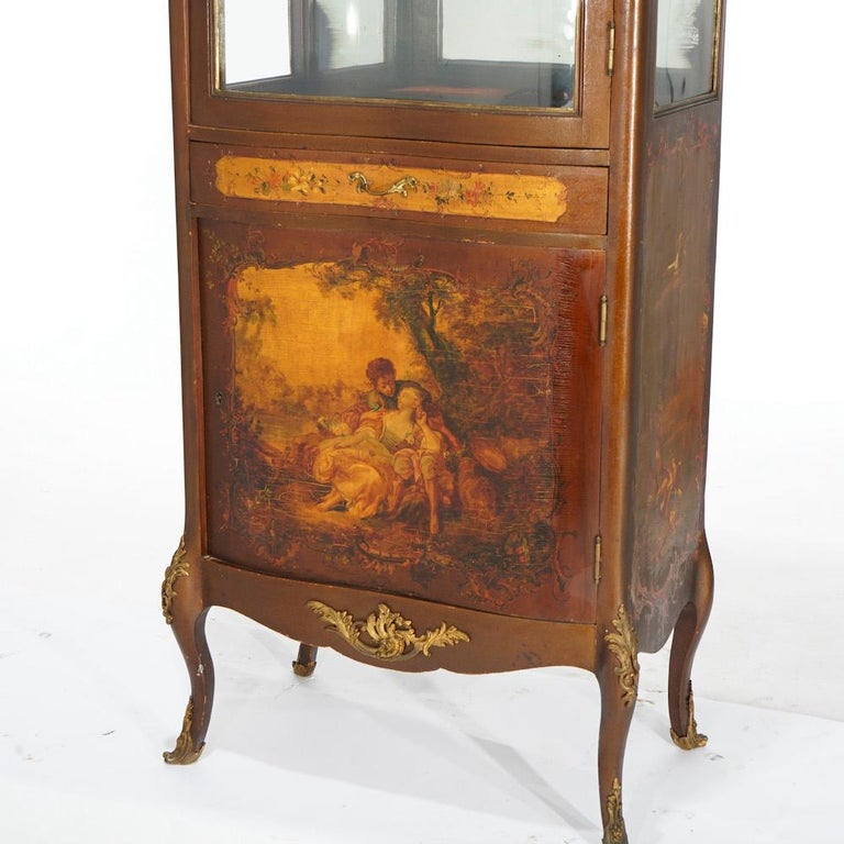Antique French Vernis Martin Decorated Mahogany Vitrine, Circa 1890