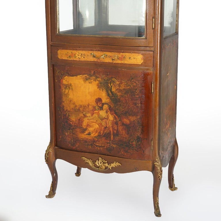 Antique French Vernis Martin Decorated Mahogany Vitrine, Circa 1890
