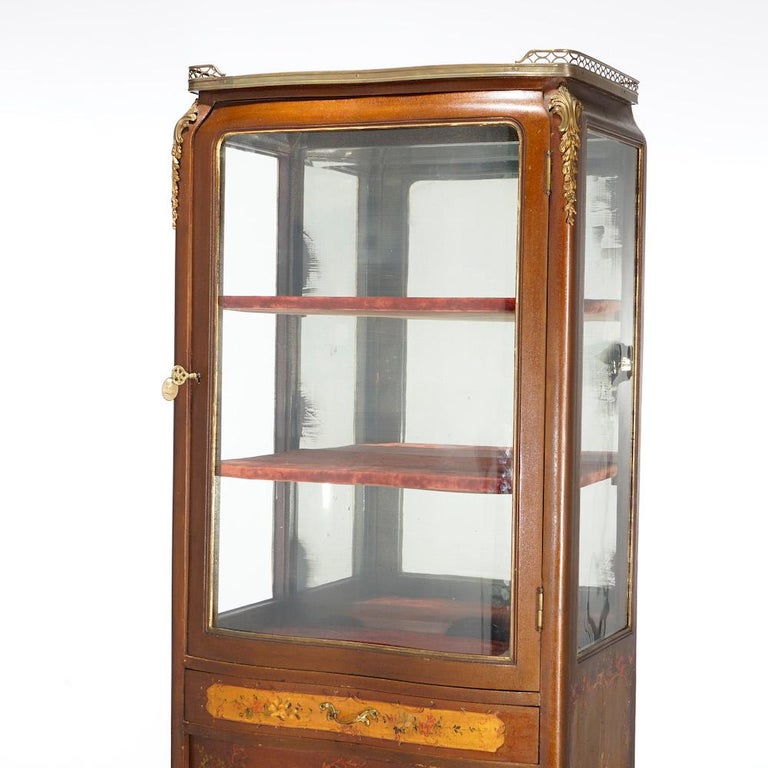 Antique French Vernis Martin Decorated Mahogany Vitrine, Circa 1890