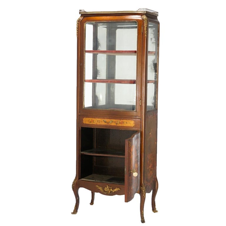 Antique French Vernis Martin Decorated Mahogany Vitrine, Circa 1890