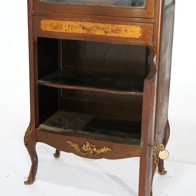 Antique French Vernis Martin Decorated Mahogany Vitrine, Circa 1890