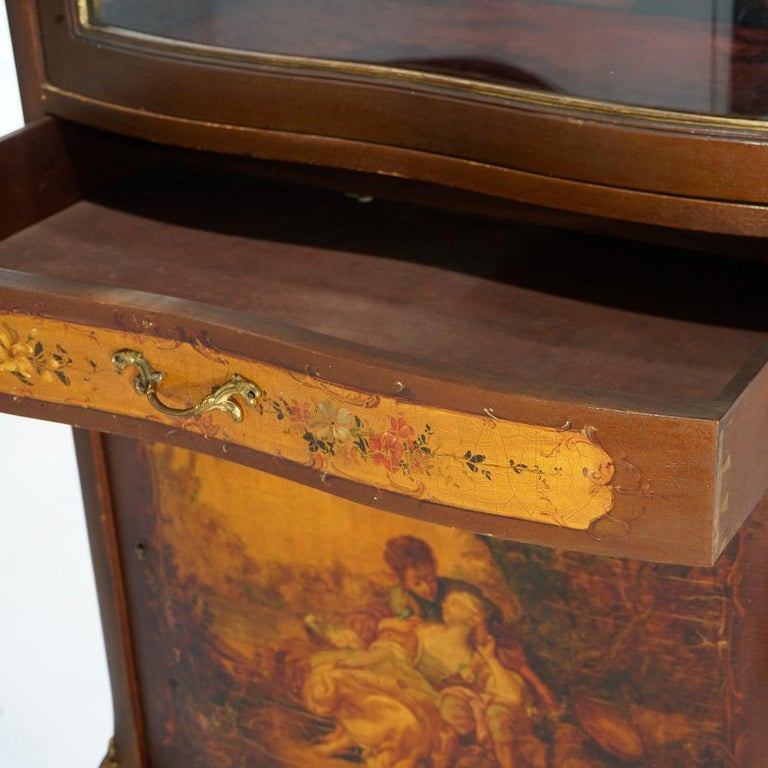 Antique French Vernis Martin Decorated Mahogany Vitrine, Circa 1890