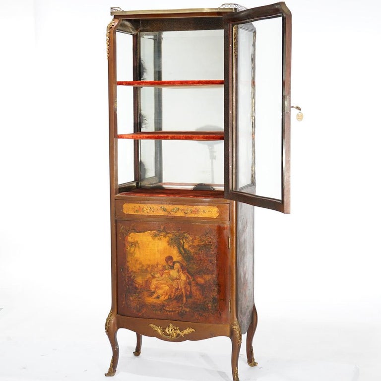 Antique French Vernis Martin Decorated Mahogany Vitrine, Circa 1890