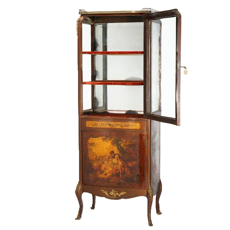 Antique French Vernis Martin Decorated Mahogany Vitrine, Circa 1890