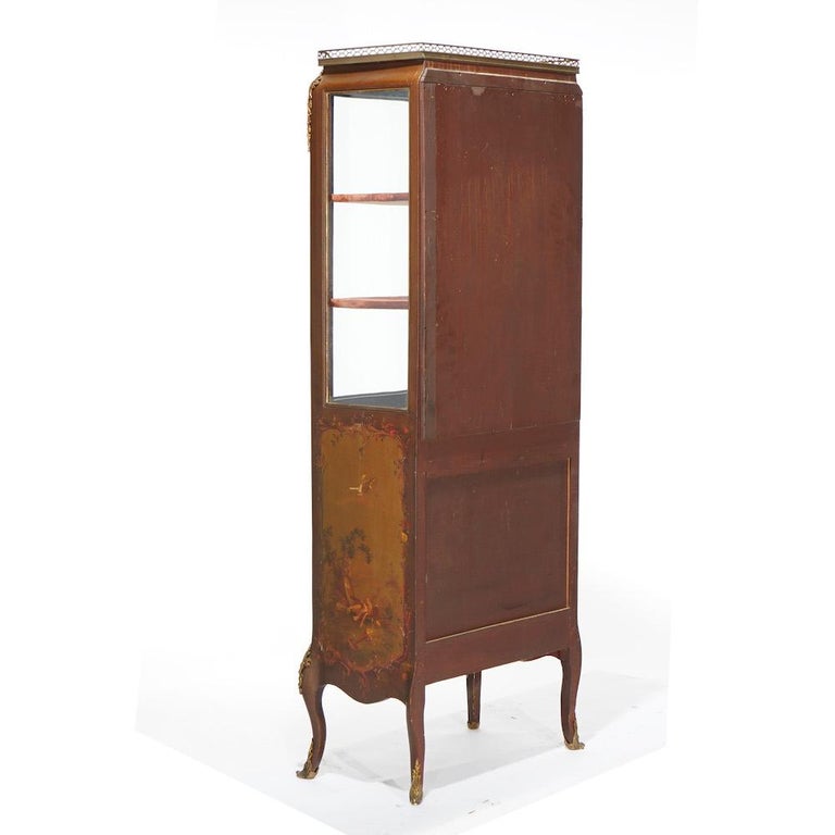 Antique French Vernis Martin Decorated Mahogany Vitrine, Circa 1890
