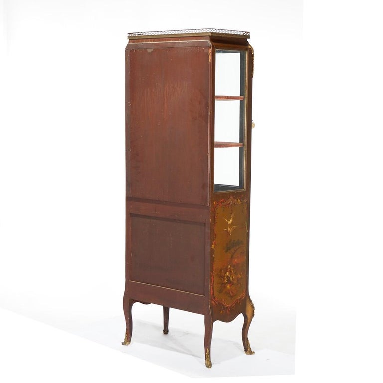 Antique French Vernis Martin Decorated Mahogany Vitrine, Circa 1890