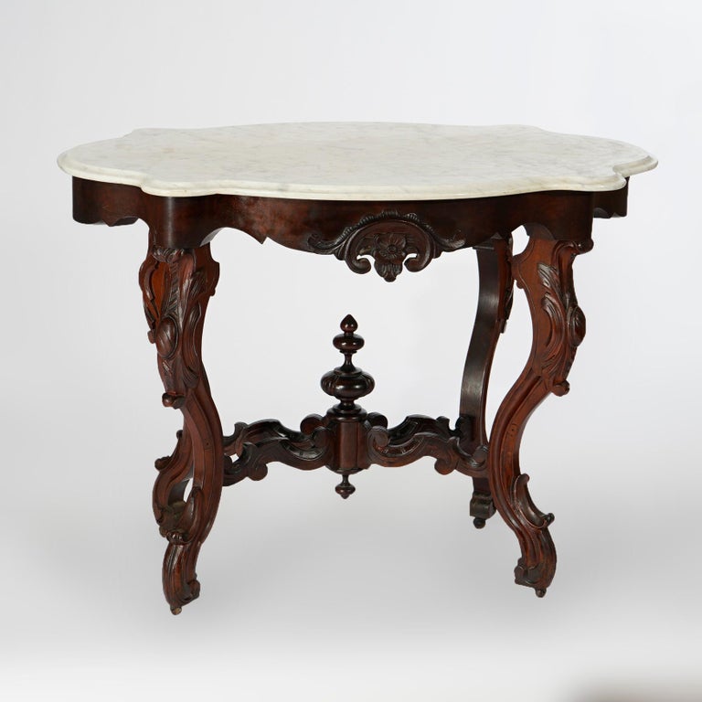 Antique Renaissance Revival Walnut, Rosewood & Marble Parlor Table c1890