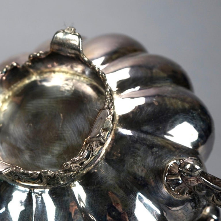 Antique English Silver Plate Four Piece Tea Set with Tray 19th C
