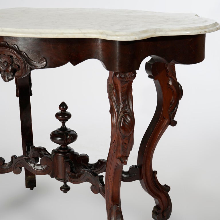 Antique Renaissance Revival Walnut, Rosewood & Marble Parlor Table c1890