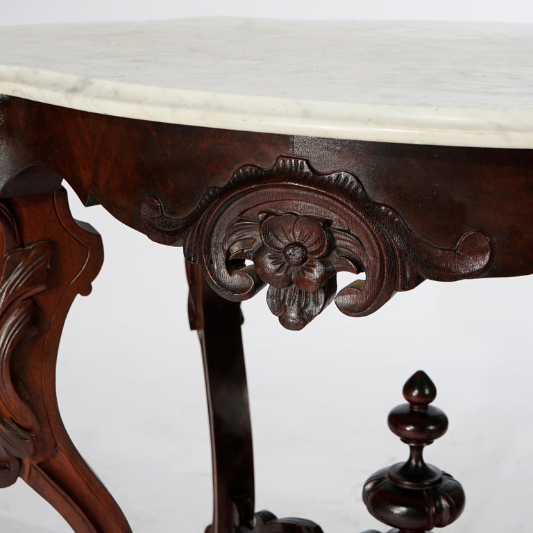 Antique Renaissance Revival Walnut, Rosewood & Marble Parlor Table c1890