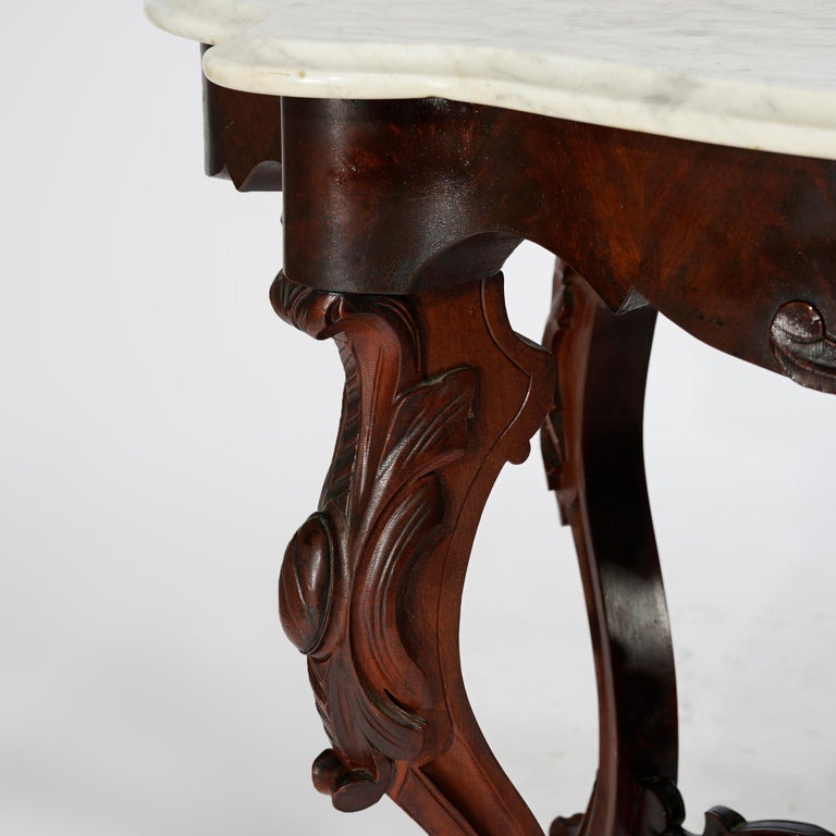 Antique Renaissance Revival Walnut, Rosewood & Marble Parlor Table c1890