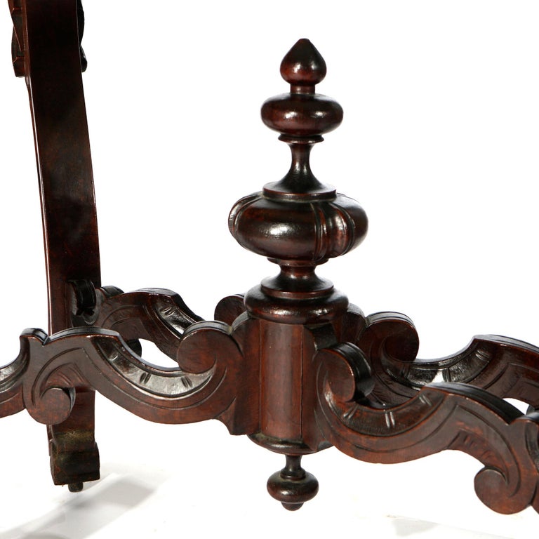 Antique Renaissance Revival Walnut, Rosewood & Marble Parlor Table c1890