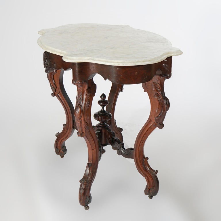 Antique Renaissance Revival Walnut, Rosewood & Marble Parlor Table c1890