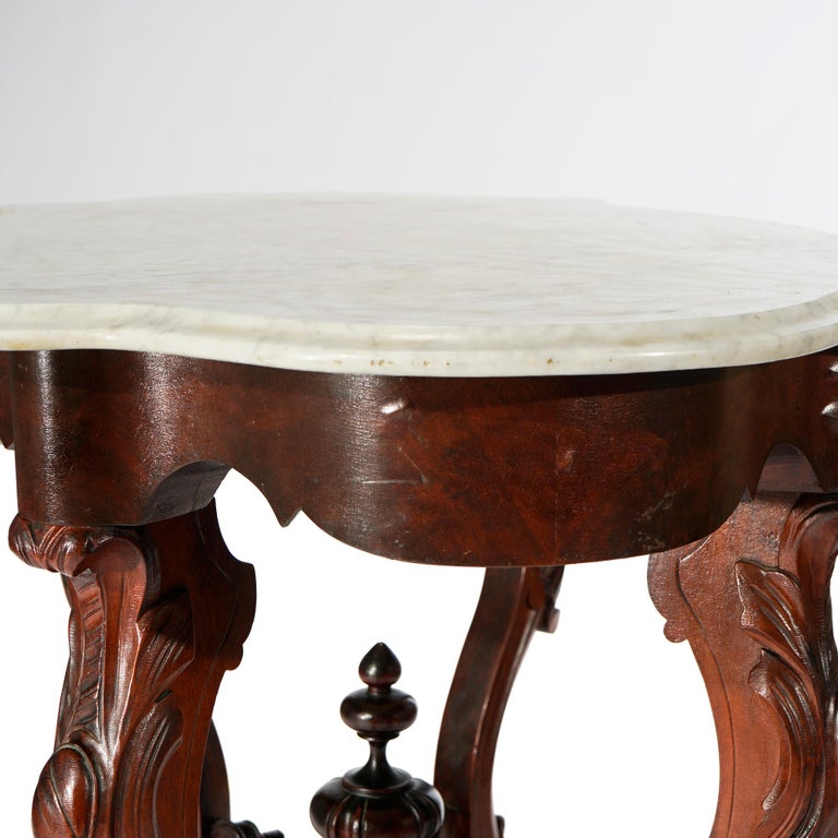Antique Renaissance Revival Walnut, Rosewood & Marble Parlor Table c1890