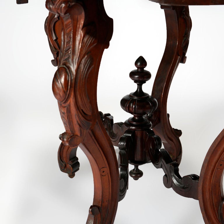 Antique Renaissance Revival Walnut, Rosewood & Marble Parlor Table c1890