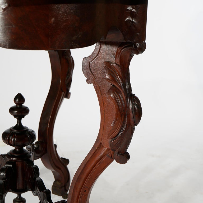 Antique Renaissance Revival Walnut, Rosewood & Marble Parlor Table c1890