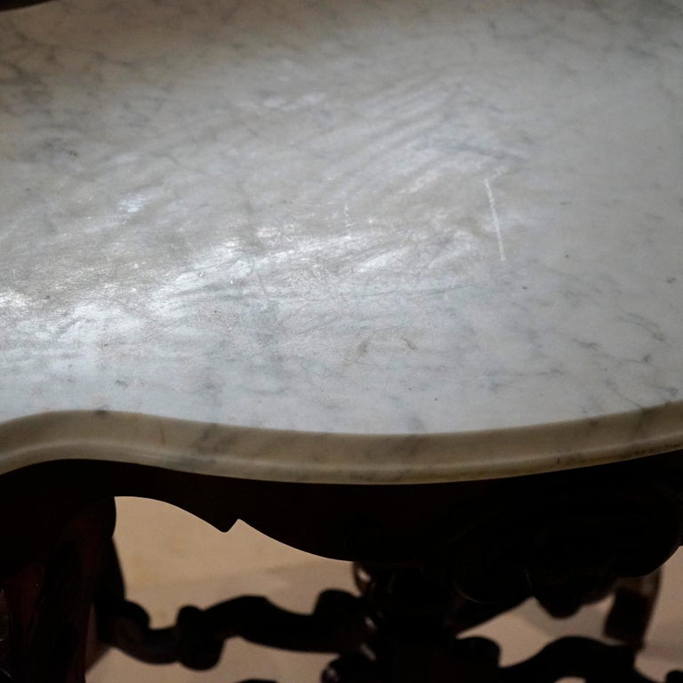 Antique Renaissance Revival Walnut, Rosewood & Marble Parlor Table c1890