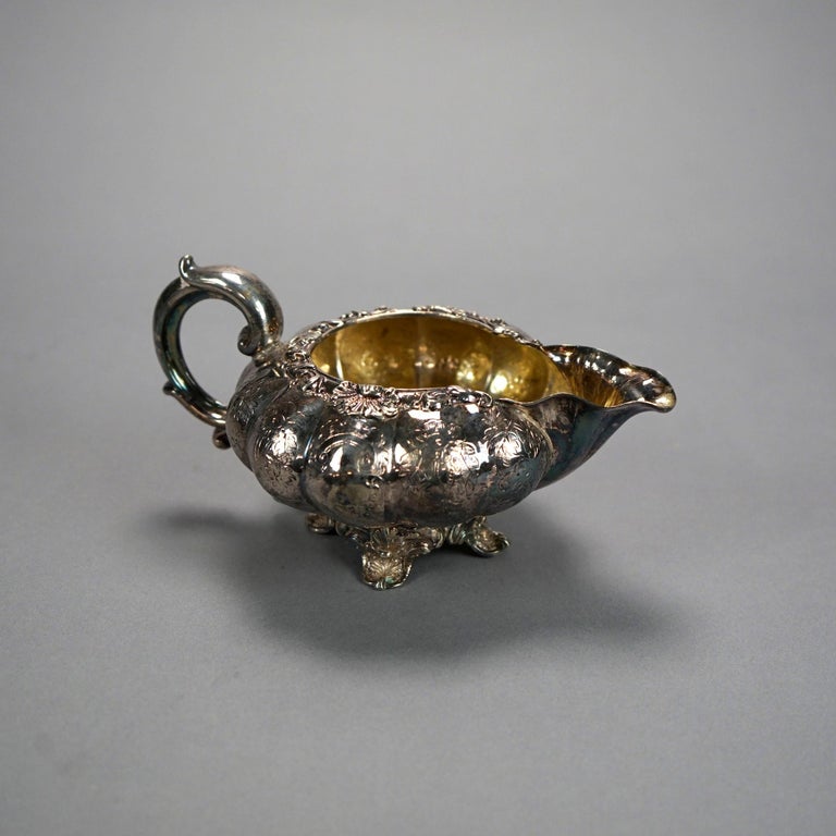 Antique English Silver Plate Four Piece Tea Set with Tray 19th C