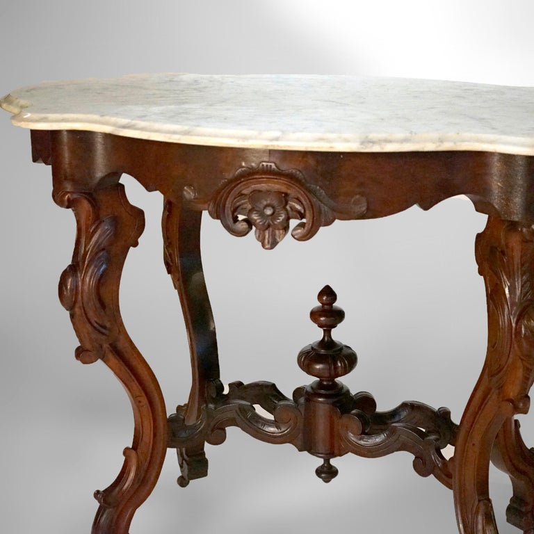 Antique Renaissance Revival Walnut, Rosewood & Marble Parlor Table c1890