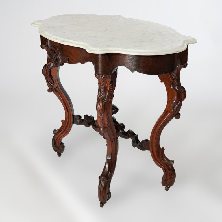 Antique Renaissance Revival Walnut, Rosewood & Marble Parlor Table c1890