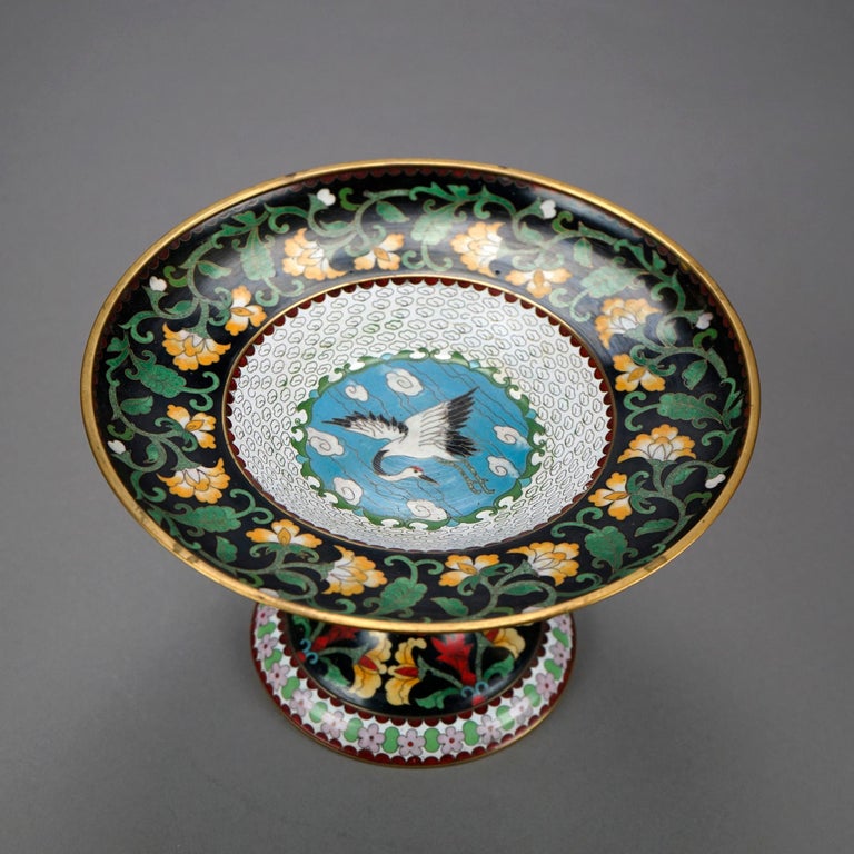 Antique Chinese Cloisonné Enamel Decorated Swan Compote Circa 1930