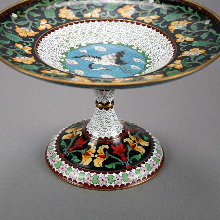 Antique Chinese Cloisonné Enamel Decorated Swan Compote Circa 1930