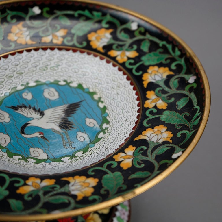 Antique Chinese Cloisonné Enamel Decorated Swan Compote Circa 1930