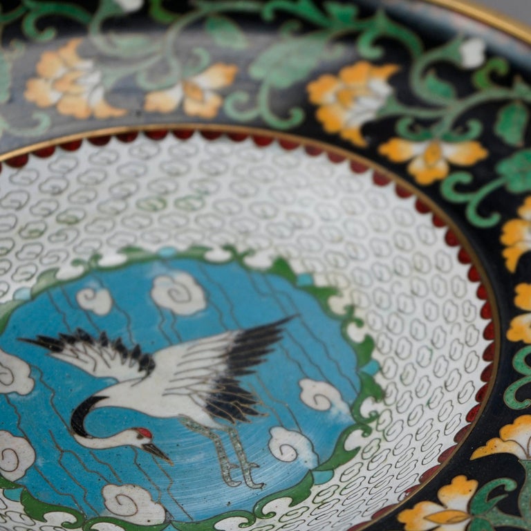 Antique Chinese Cloisonné Enamel Decorated Swan Compote Circa 1930