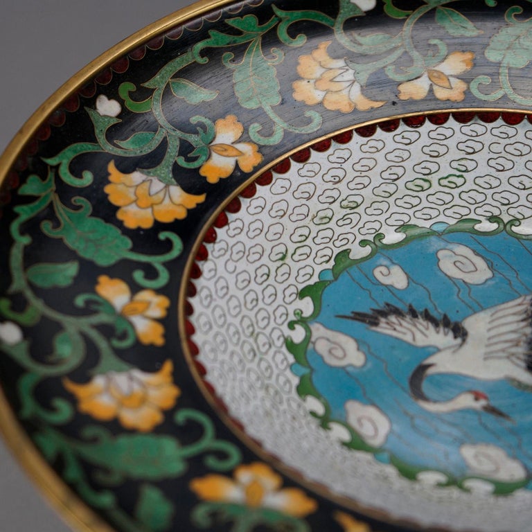 Antique Chinese Cloisonné Enamel Decorated Swan Compote Circa 1930