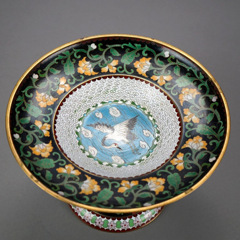 Antique Chinese Cloisonné Enamel Decorated Swan Compote Circa 1930