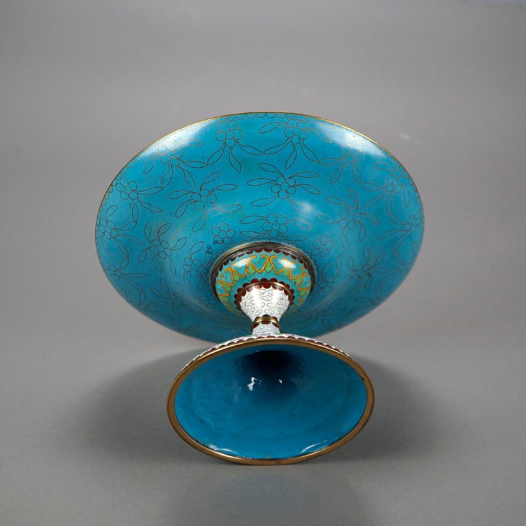 Antique Chinese Cloisonné Enamel Decorated Swan Compote Circa 1930