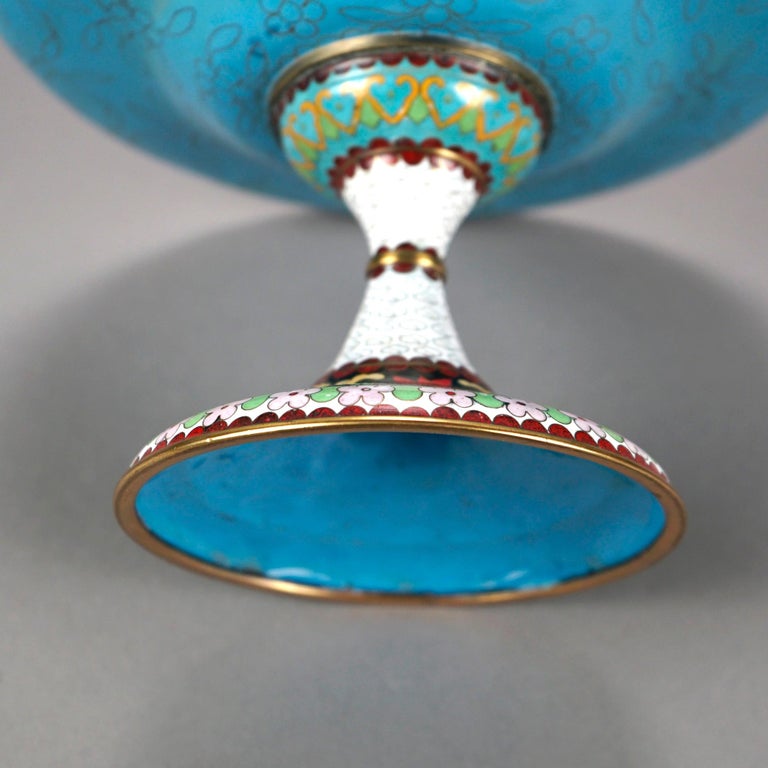 Antique Chinese Cloisonné Enamel Decorated Swan Compote Circa 1930
