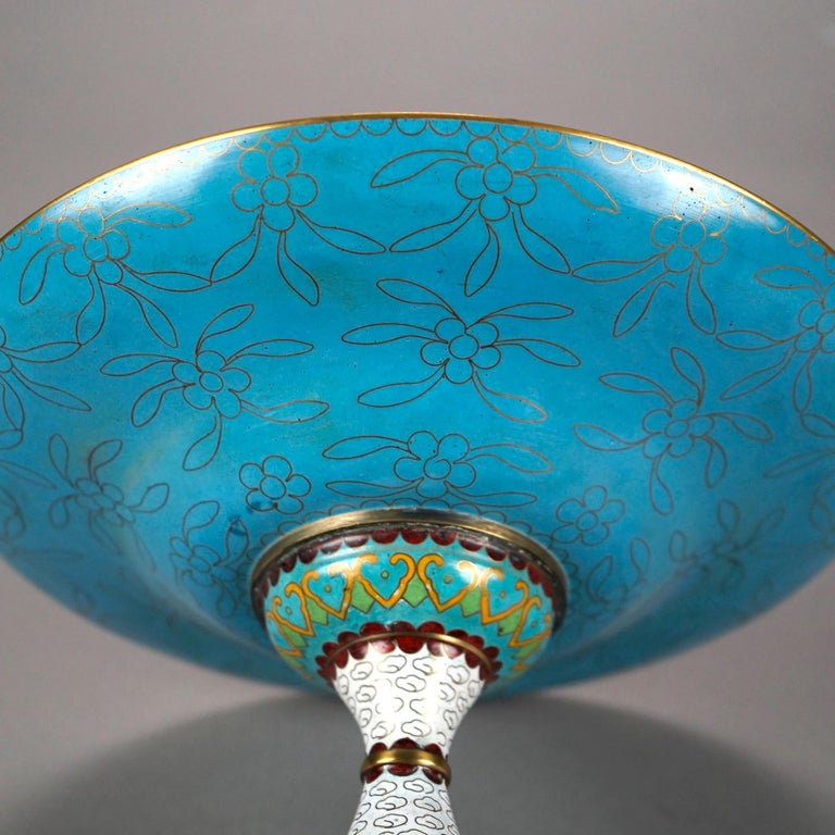 Antique Chinese Cloisonné Enamel Decorated Swan Compote Circa 1930