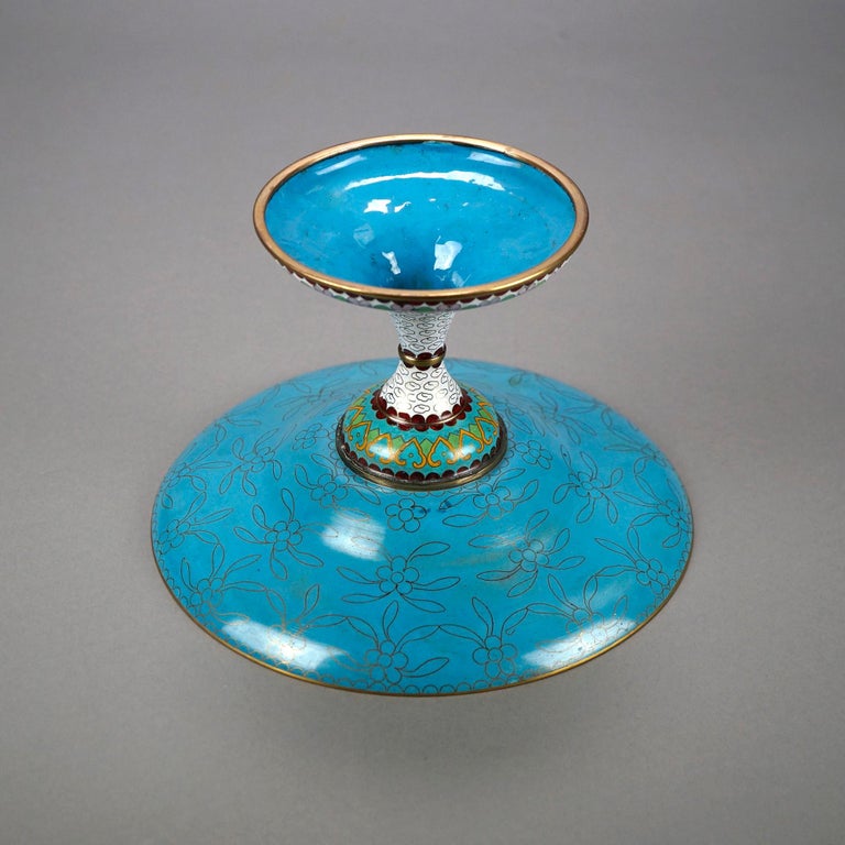 Antique Chinese Cloisonné Enamel Decorated Swan Compote Circa 1930