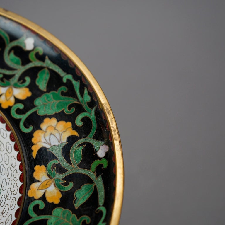Antique Chinese Cloisonné Enamel Decorated Swan Compote Circa 1930