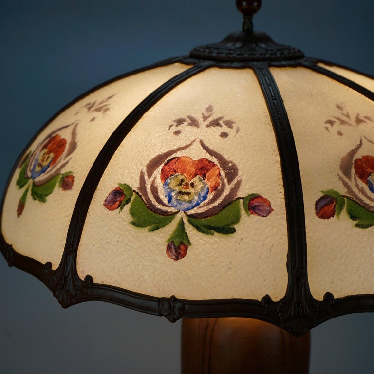Oversized Antique Bradley & Hubbard School Reverse Painted Panel Lamp c1920